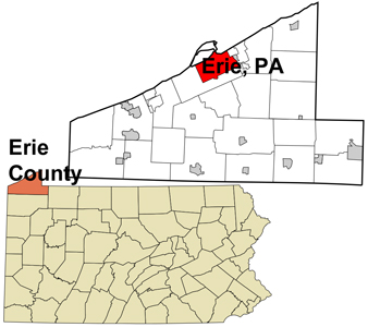 Map of PA showing location of Erie
