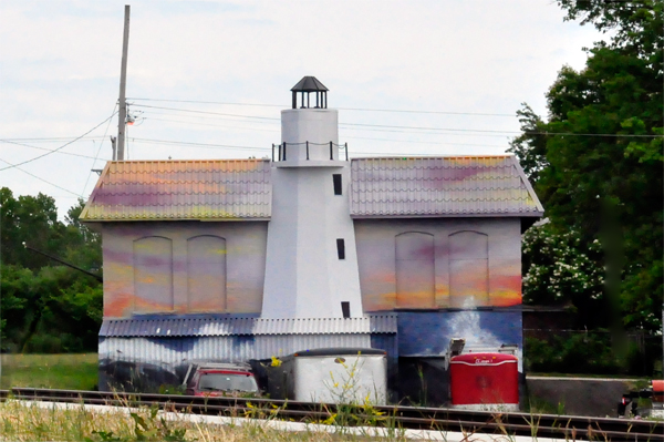 Lighthouse painted on a building