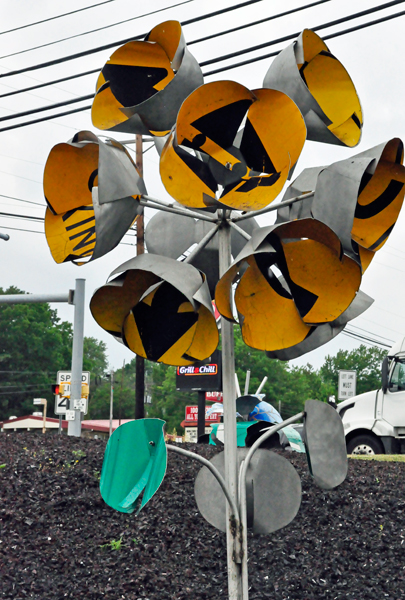 flower art made from road signs