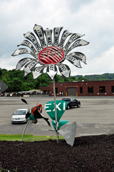 flower art made from road signs