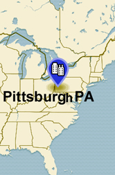 USA map showing location of Pittsburgh PA