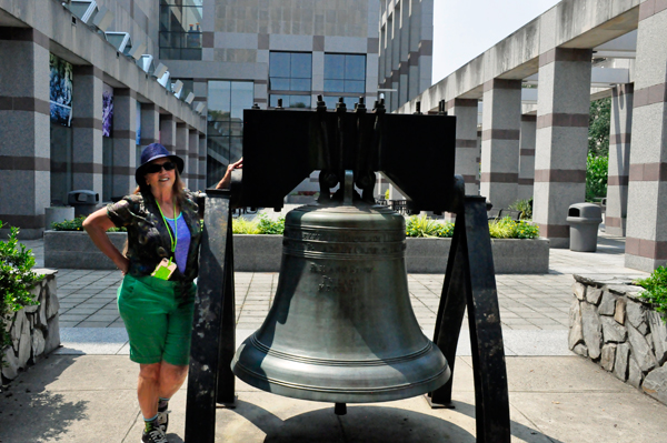 Karen Duquette at the Liberty Bell Replica
