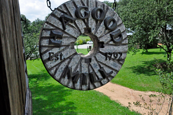 Hagood Mill grinding stone sign