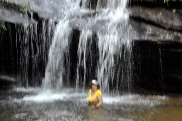 Karen Duquette enjoying the waterfall