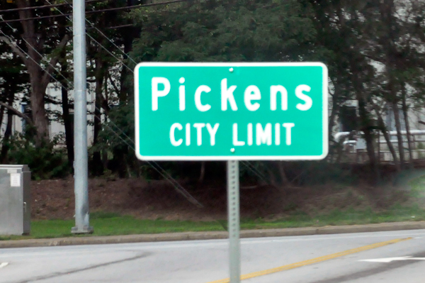 Pickens City Limit sign