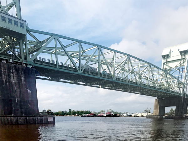 The Wilmington bridge and tugboats