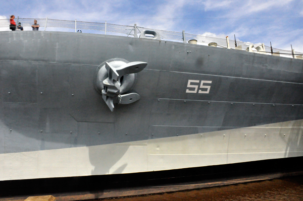 anchor in the side of U.S.S. North Carolina Battleship