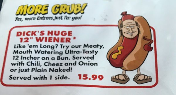 giant hot dog menu notice