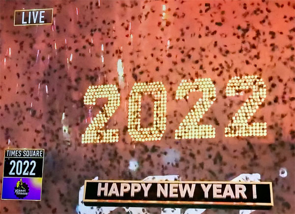 2022 Happy New Year sign on TV