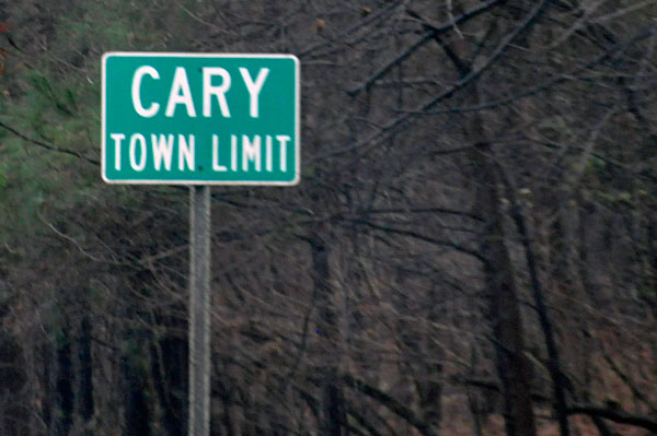 Cary town limit sign