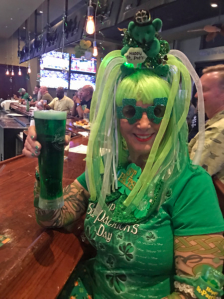 Karen Duquette with her green beer