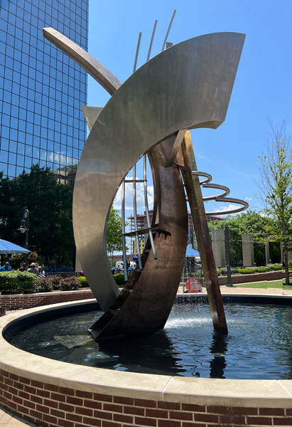 art sculpture and fountain at Boyd Plaza