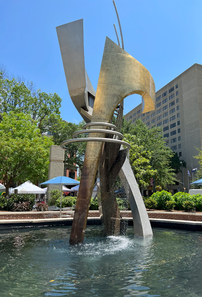 art sculpture and fountain at Boyd Plaza