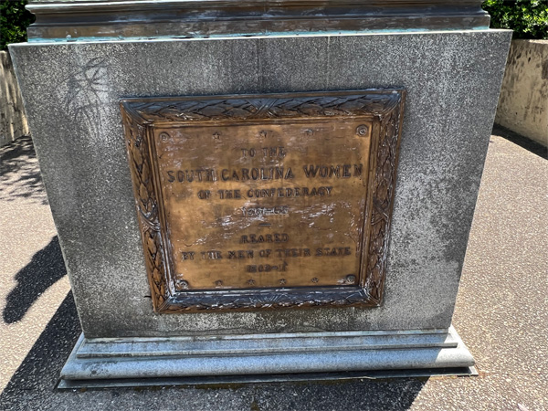 plaque for statue for the South Carolina Women of the Confederacy
