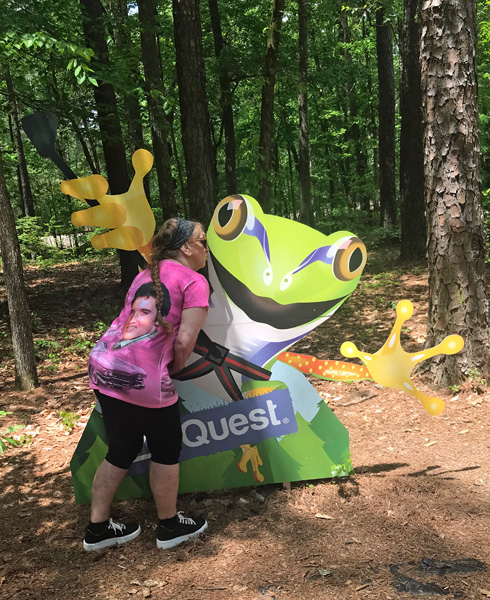 Karen Duquette kissed the ZipQuest Frog for good luck