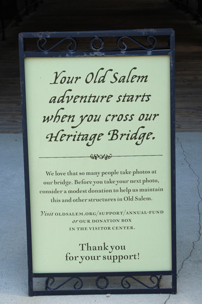 Old Salem Heritage Bridge sign