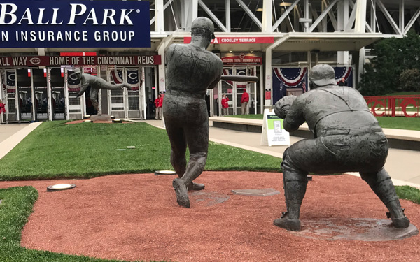 statue of catcher, batter, pitcher