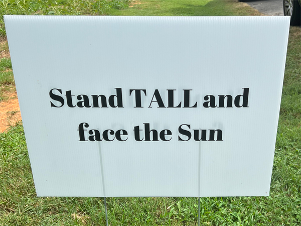 sign: Stand tall and cafe the sun