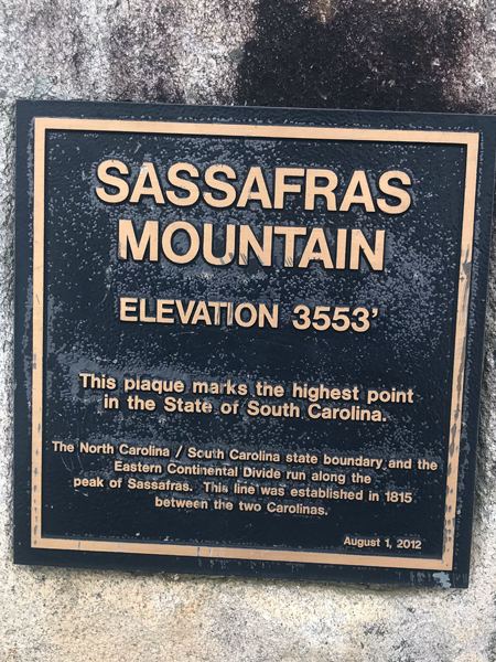 Sassafras Mountain elevation sign