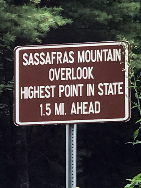 Sassafras Mountain Overlook sign