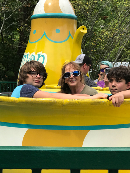 Karen Duquette on an amusement ride