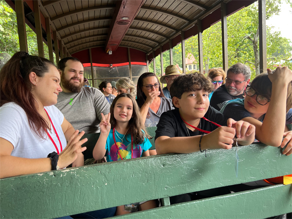 family on Dollywood Express train