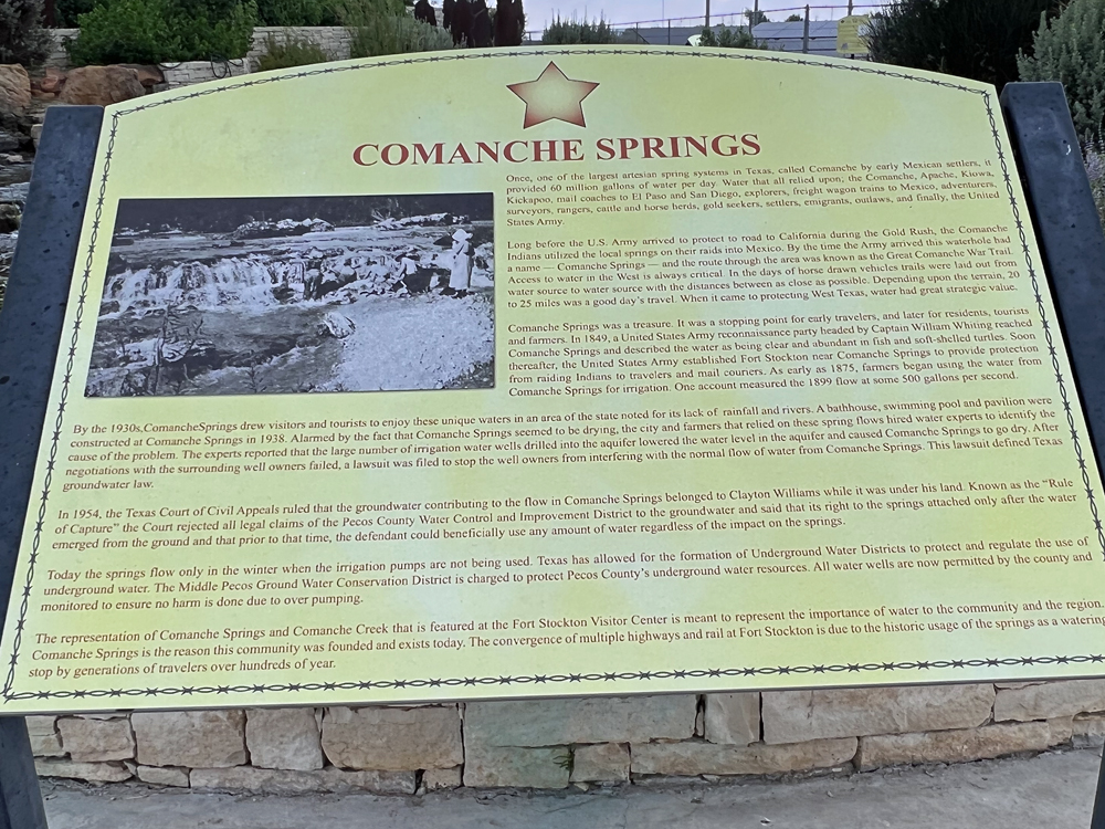 Commanche Springs sign and information