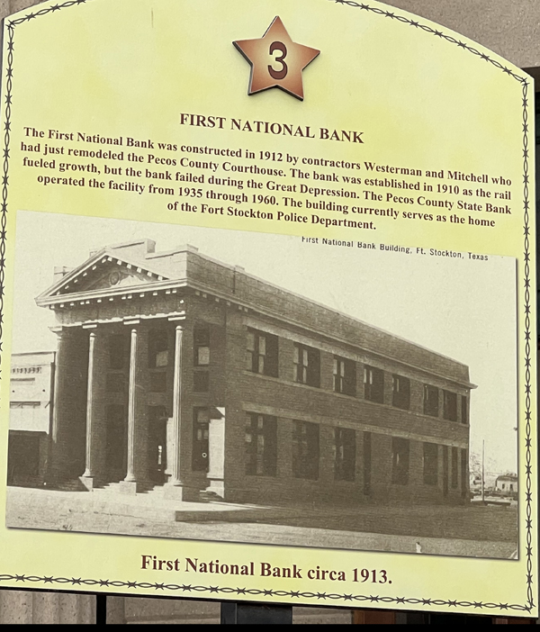 The First National Bank information sign