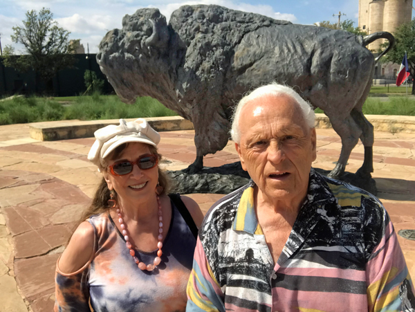 The Two RV Gypsies in front of the buffalo statue