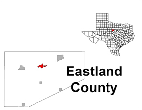 Location of EAstlnd County in Texas
