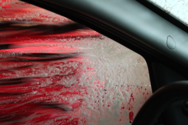 side window of the car in the car wash