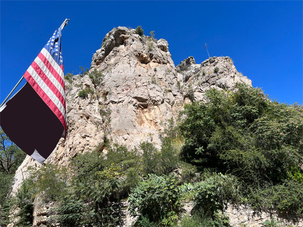 USA flag and mountain top