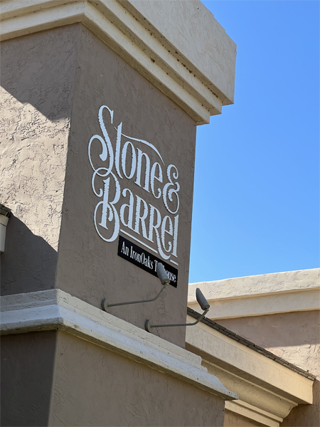 outside Stone and Barrel restaurant
