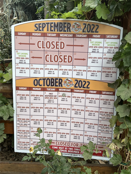 pumpkin patch date and time schedule sign