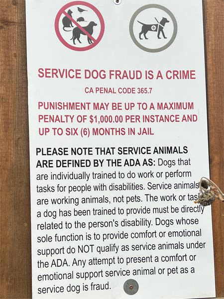 sign about Service dog fraud