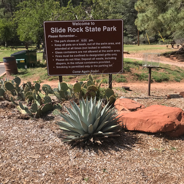 Welcome to Slide Rock State Park sign