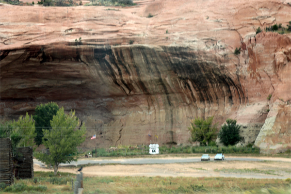 overhang cliff and Historic Route 66 sign