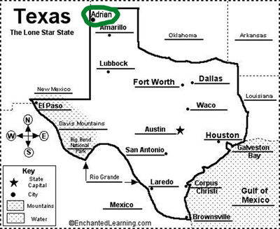 Texas map showing location of Adrian