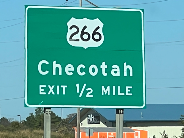 Checotah exit sign on Rt 266