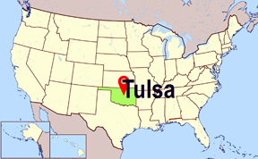 USA map showing location of Tulsa OK