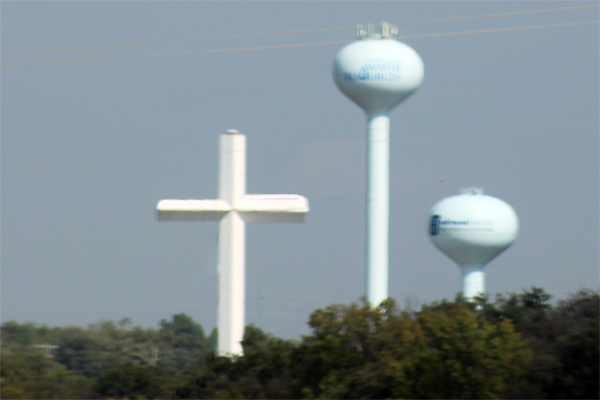 Edmond water towers and a big cross