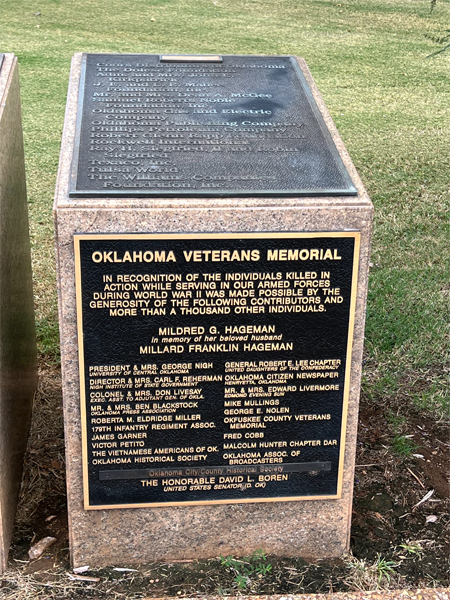 Oklahoma Veterans Memorial plaque