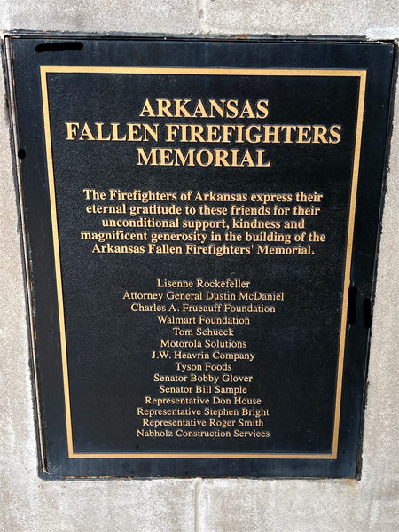 Arkansas Fallen Firefighters' Memorial plaque