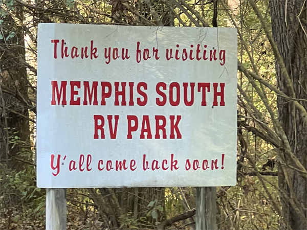 Memphis South RV Park sign 2022