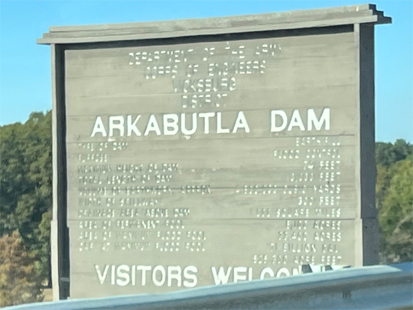 Arkabutla Dam sign