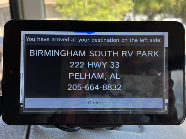 Birmingham South RV Park GPS address
