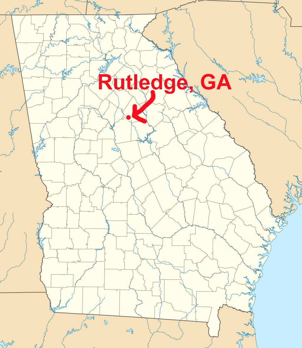Map of Geogia showing locating of Rutledge