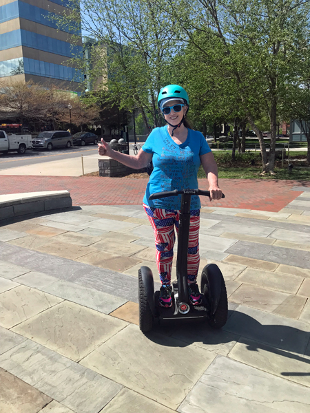 Karen Duquette in Asheville, NC on a segway