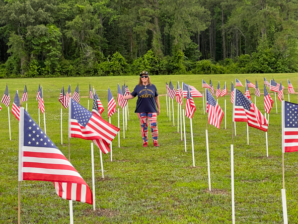 Karen Duquette in her U.S. Navy T-shirt in the Field of Flags