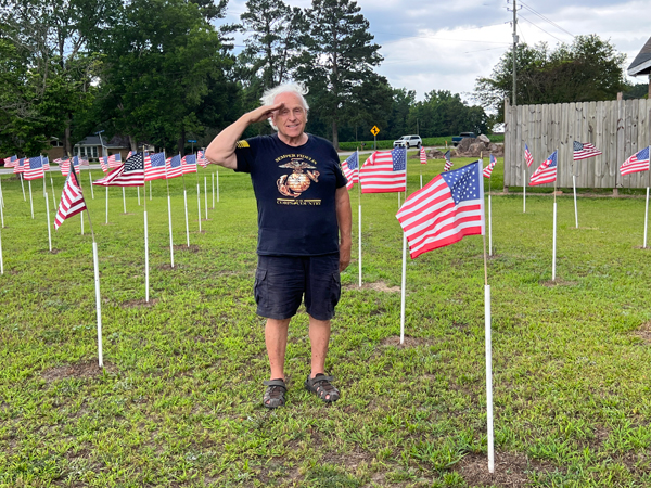 Lee Duquette in his Marine Corps T-shirt in the Field of Flags